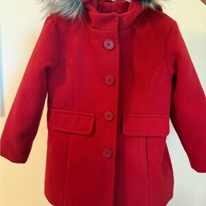 Cat & Jack Red Pea Coat with Faux Fur Trim